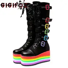 GIGIFOX-Botas de moto para mujer, zapatos góticos Rianbow con plataforma y hebillas de cremallera, coloridos, de gran calidad, talla grande 43