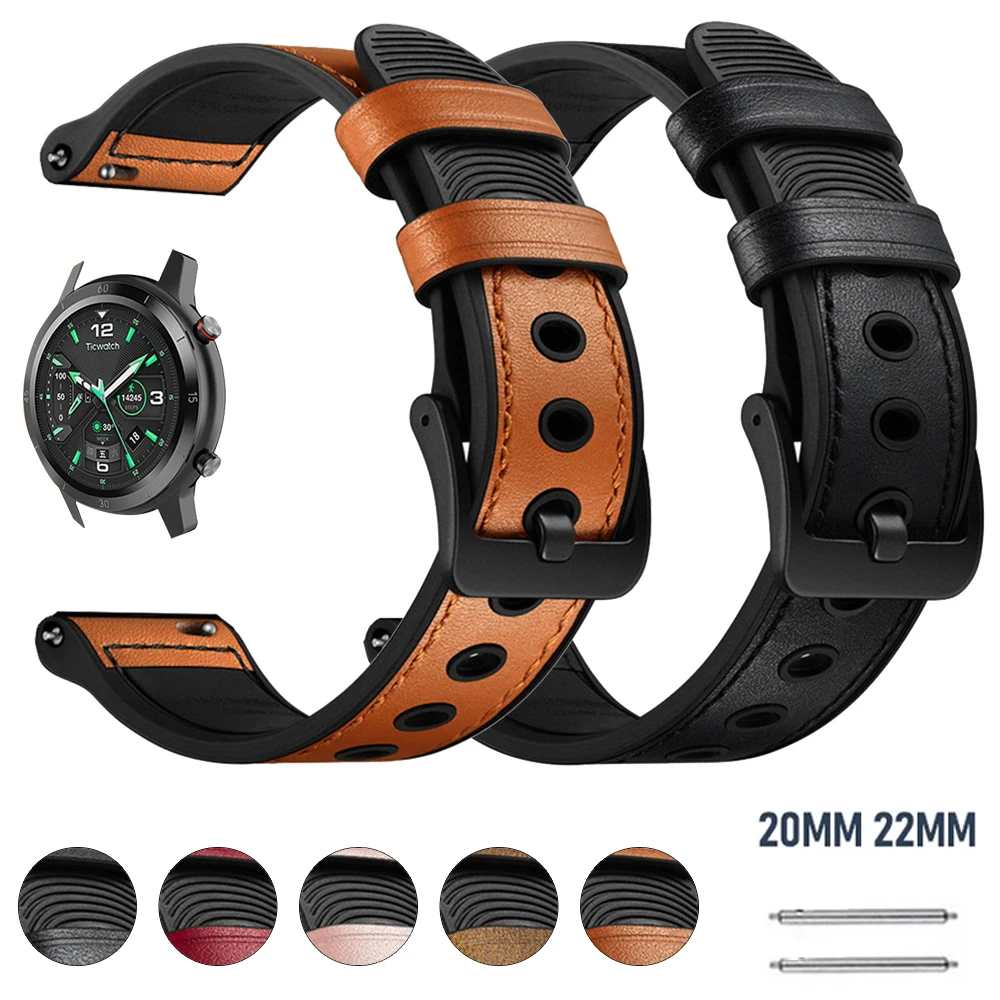 

Ремешок силиконовый для TicWatch Pro 3 Ultra GPS/E3, кожаный браслет для наручных часов TicWatch Pro 2021/GTX/E2, 20 22 мм