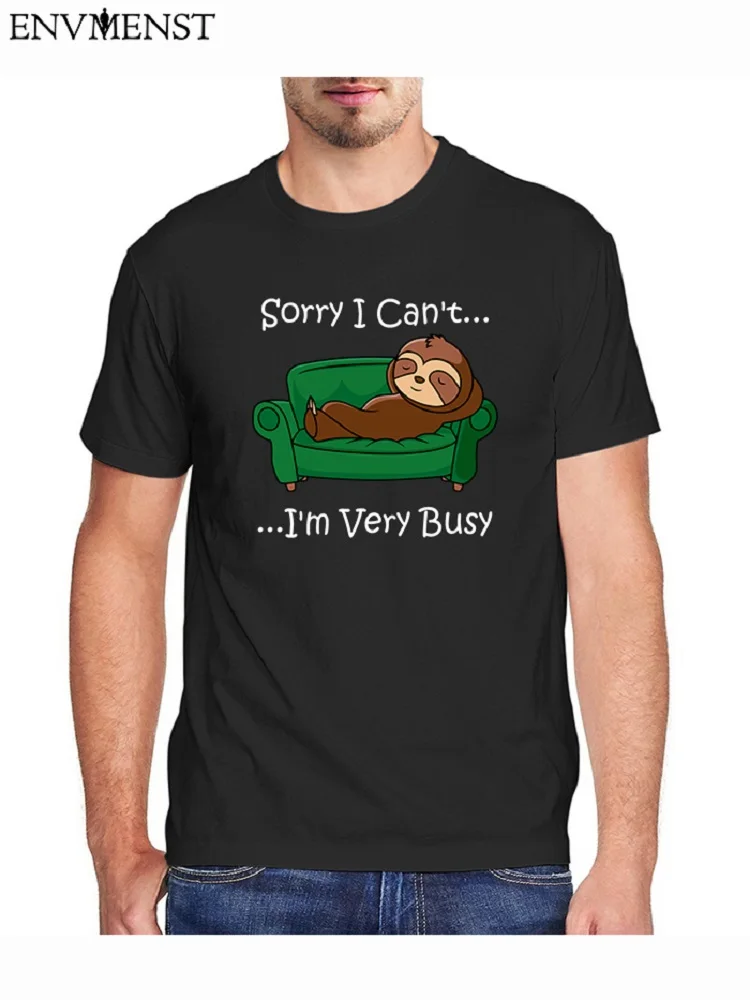 

Funny Retro Lazy Sloth T-Shirt Men Clothing Sorry I Can't Im Very Busy T-Shirt Retro Oversized Men Streetwear Cotton Mens Top