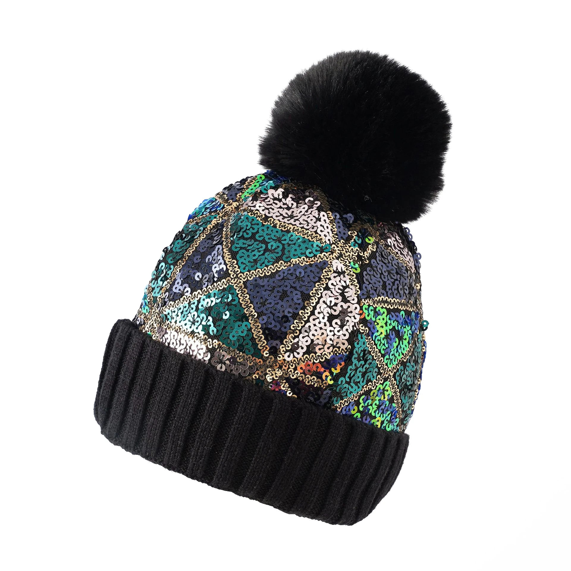 Women Autumn Winter Beanie for Party Lady Bling Versatile Hat Outdoor Skullcap Girls Keep Warm Woolen Yarn Knitted Cap Wholesale