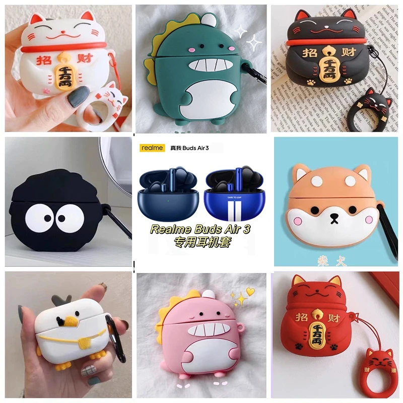 

Silicone Protective Cover 3D Cartoon Headset Case For realme buds air 3 Wireless Bluetooth Earphone Soft shell Protective Cover