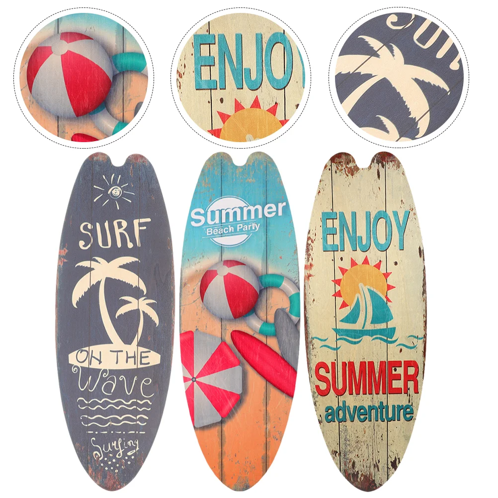 

3pcs Surfboard Beach Signs Wooden Sign Surfboard Wood Cutting Board Wall Signs