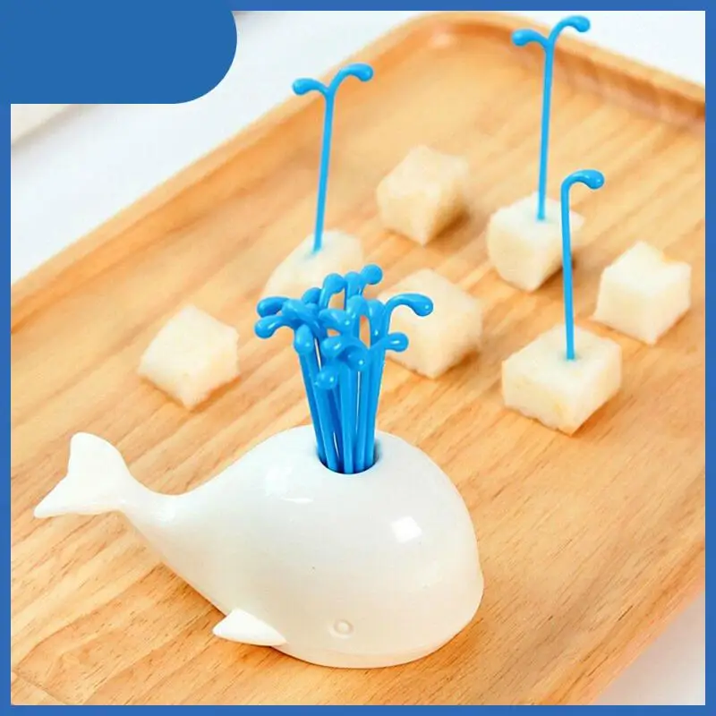 

1 Set Mini Fruit Fork White Whale Children Snack Cake Dessert Food Fruit Pick Toothpick Bento Lunches Party Home Kitchenware