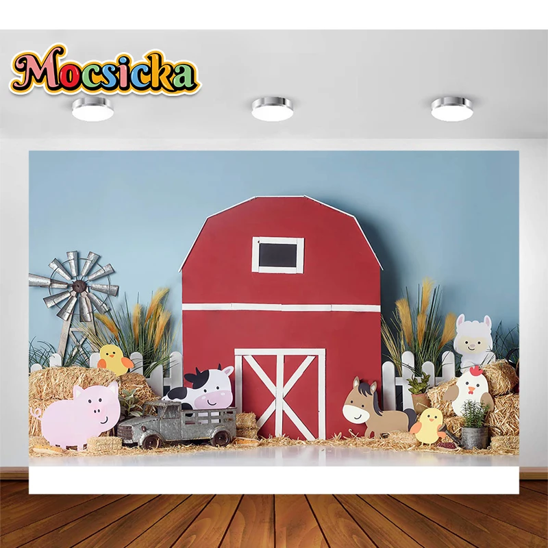 

Mocsicka Red Barn Farm Newborn Photography Backdrops Children First Birthday Cake Smash Photo Background Studio Photocall Props