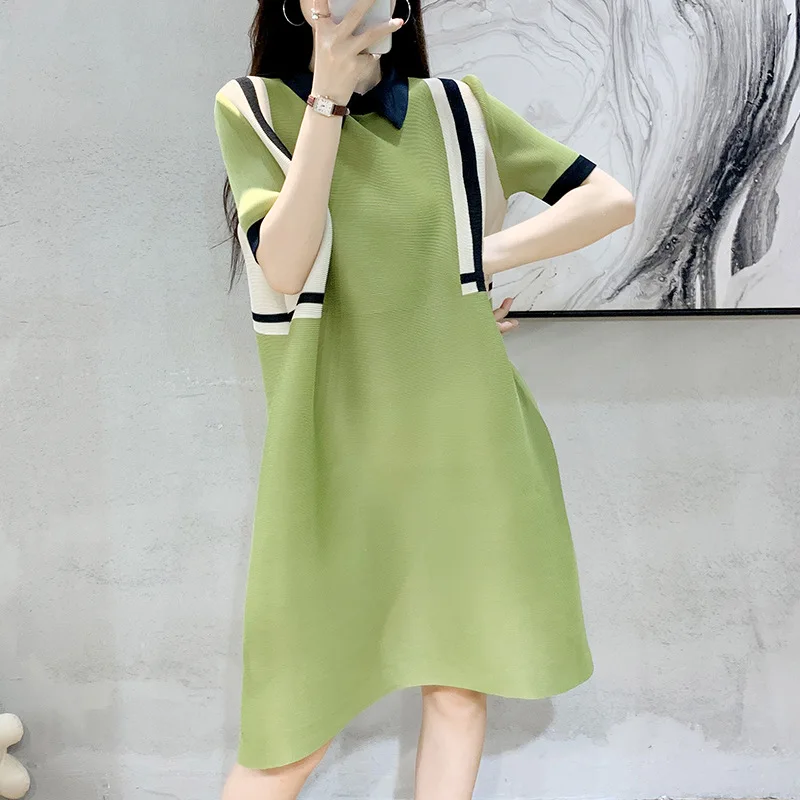 Miyake pleated summer dress new temperament ladies dress high-end design loose color matching midi skirt