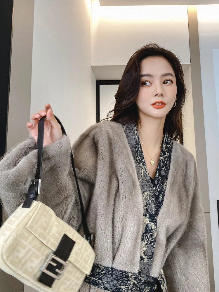 Marten Overcoats Women's Winter New Mink Fur Mid-Length Korean Style Slimming Whole Mink Fur Fashionable Jacket