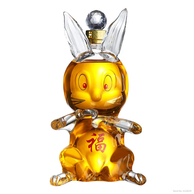 1000ML rabbit shaped Home barware lead-free glass clear  whiskey decanter wine glass bottle for Liquor Scotch Bourbon