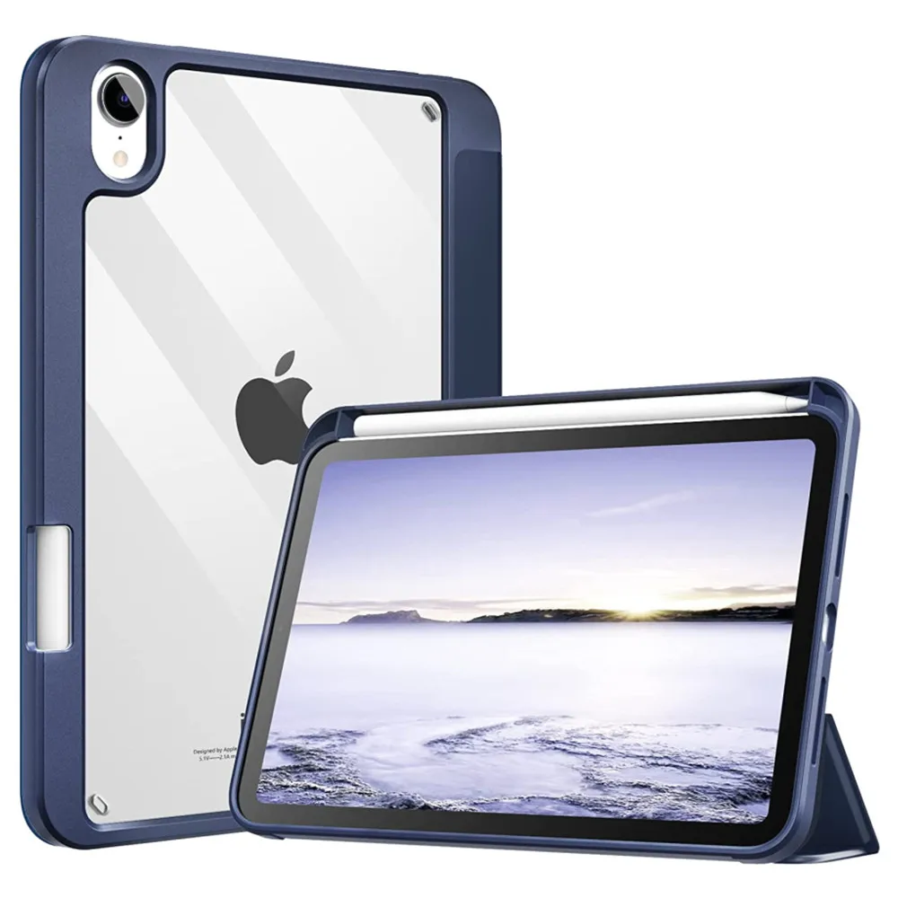 

Case For iPad Mini 6 Case with Pencil Holder (6th Generation 8.3" 2021), Soft TPU Frame Hard PC Clear Transparent Back Shell