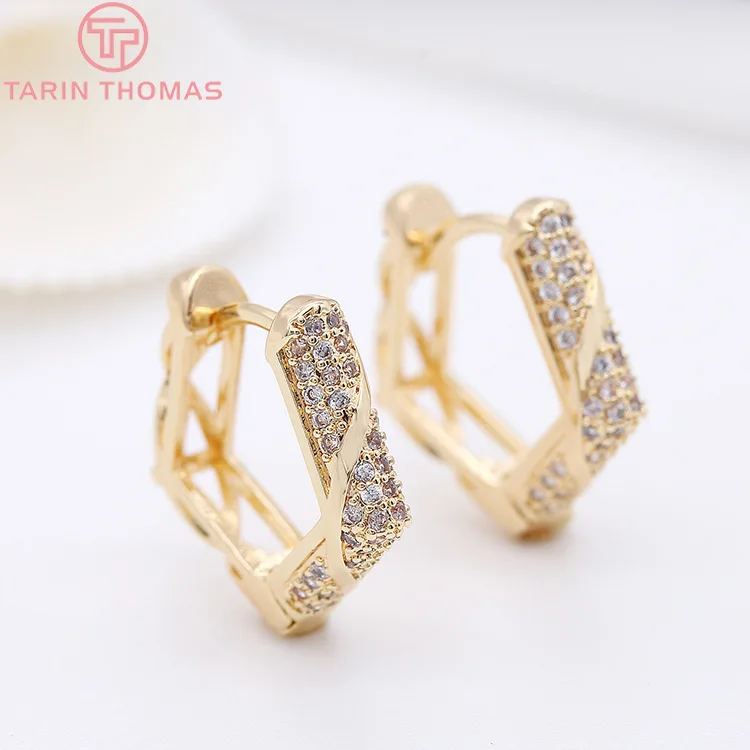 

(2522)2PCS 22x22MM 24K Gold Color Brass with Zircon Rhombus Earrings Hoop Earring Clip High Quality DIY Jewelry Making Findings