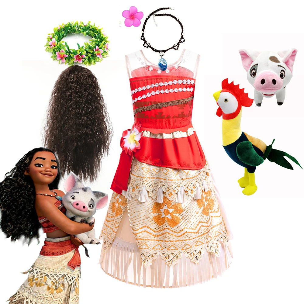 Kids Princess Vaiana Dress Up Movie Moana Costume Outfit for Girl Halloween Party Child Cosplay Clothes