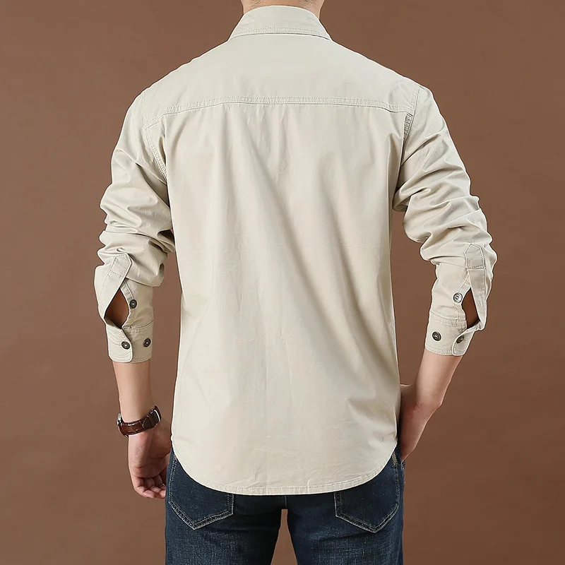 Men's Casual Loose Long Sleeve Shirt Fall Solid Color Button Down Shirt with Pockets Fashion Men's Outdoor Casual Jacket Shirt