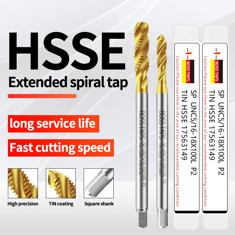 ЛЕНТЫ BOSS HSSE-M35 Стандартный длинный хвостовик JIS 100 мм спиральный рифленый метчик UNC