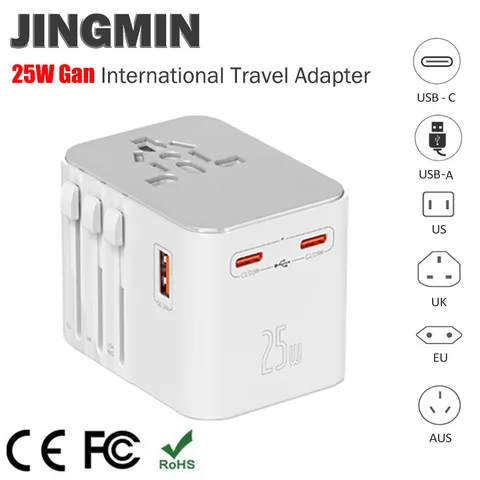 Универсальный дорожный адаптер с 4 розетками переменного тока, 1 USB-порт, 2 Type-C PD, 25 Вт, универсальная быстрая зарядка на вилке ЕС, Великобритании, США, AUS