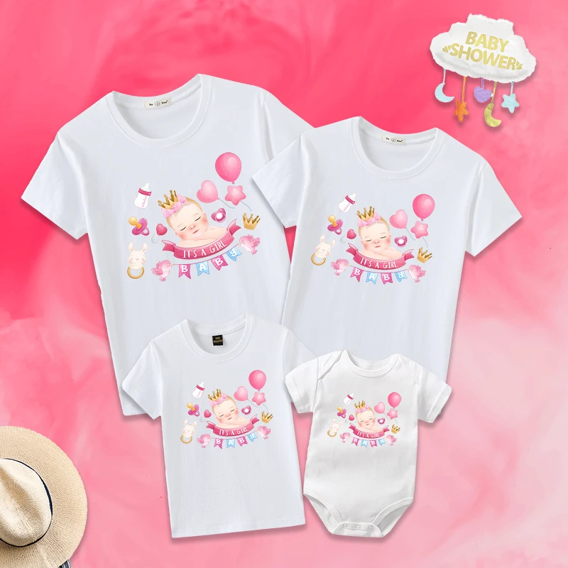 

Its A Girl Boy Baby Shower Shirt Welcome Newborn Babe Party Tshirt Adoption Gender Reveal T-Shirt Women Men Kids Outfits Gift