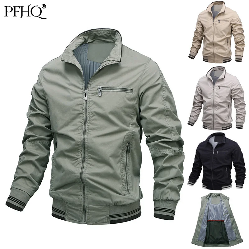 

PFHQ 2022 Autumn New Fashion Mature Mens Coat Solid Color Casual Stylish Jacket Trendy Male Windbreaker Climbing Clothes 21Q1351