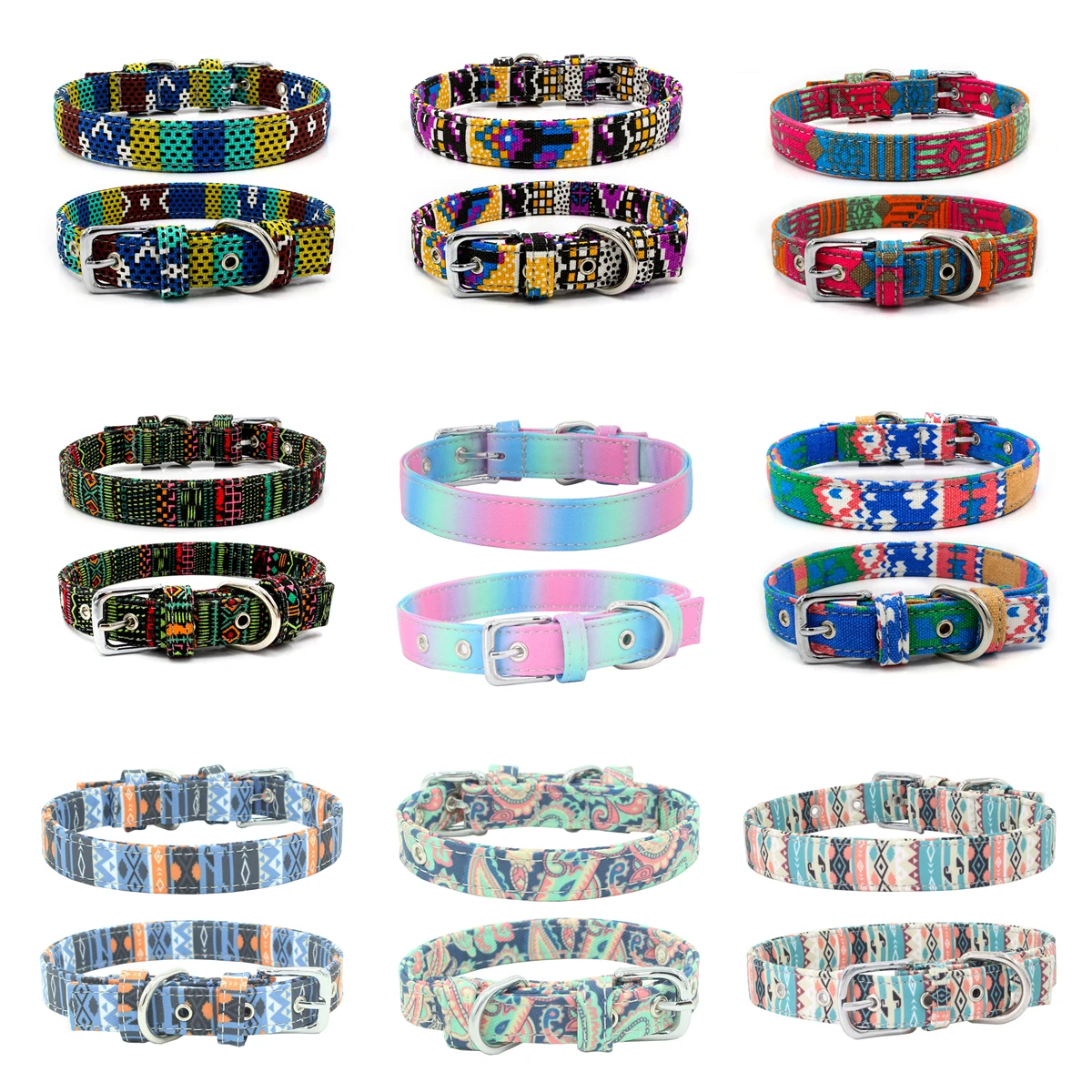 

New Canvas Pet Collar Bohemian Style Adjustable Size Dog Collar Cat Necklace 9 Colors Dog Accessories