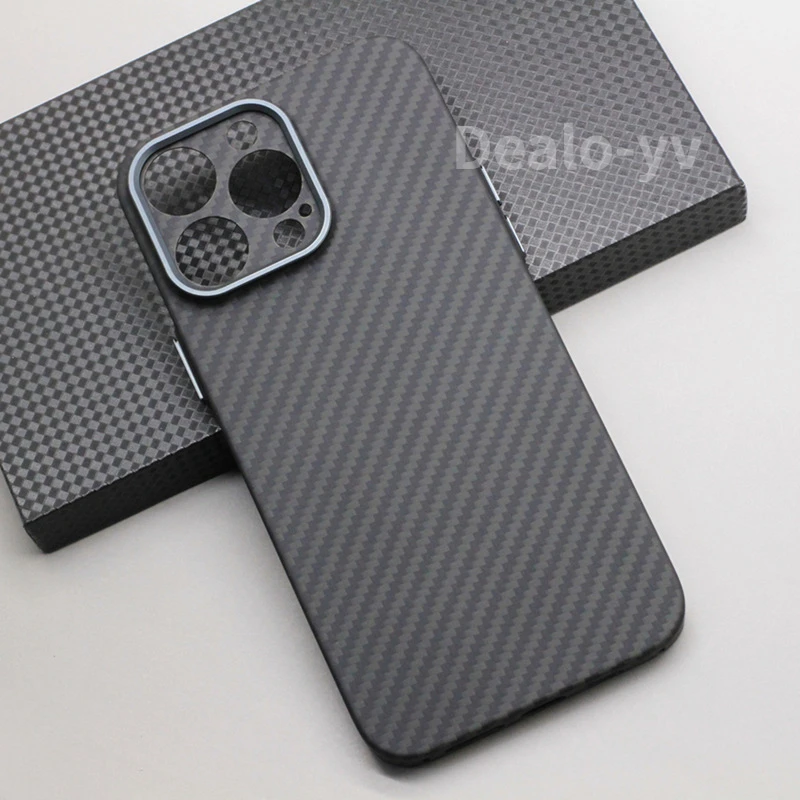 Light Luxury Carbon Fiber Lens Protection Phone Case for IPhone 14 Pro Max 14 Plus Ultra-thin Metal Button Aramid Fiber Cover