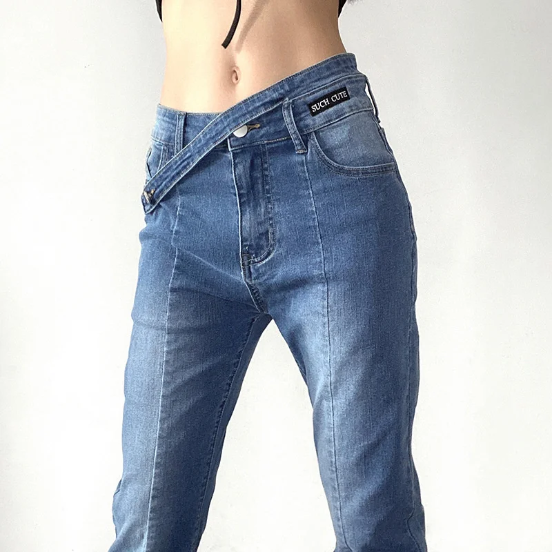 Low Rise Split Skinny Jeans Women Bootcut Flare Pants Bell Bottom Jeans Vintage Clothing Korean Fashion Cargo Pants Y2k Jean