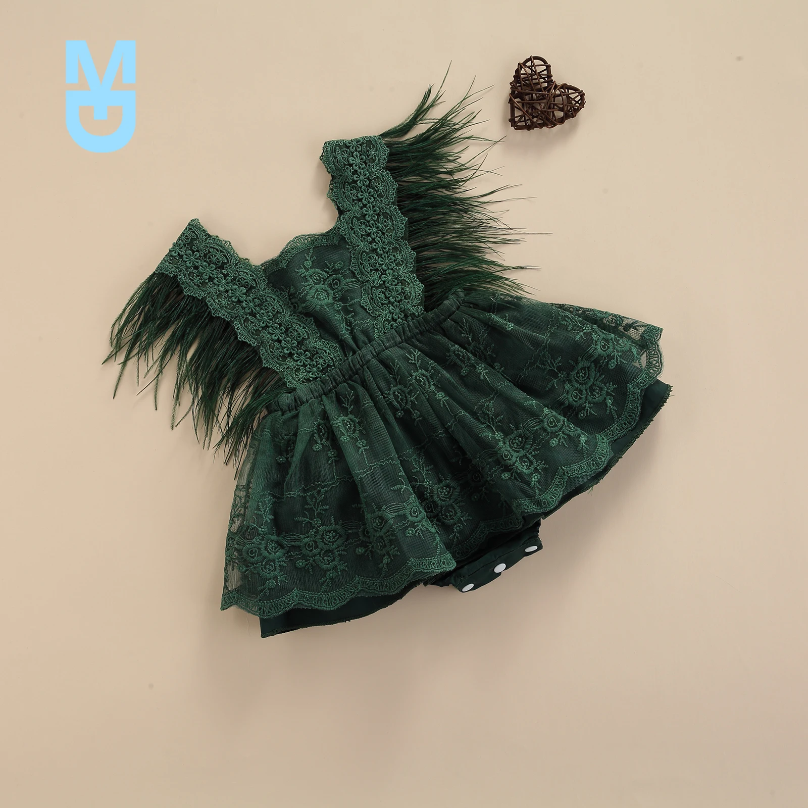 

New FOCUSNORM 0-24M Princess Baby Girls Romper Dress Feather Sleeve Lace Flowers Backless Summer Jumpsuits 2 Colors