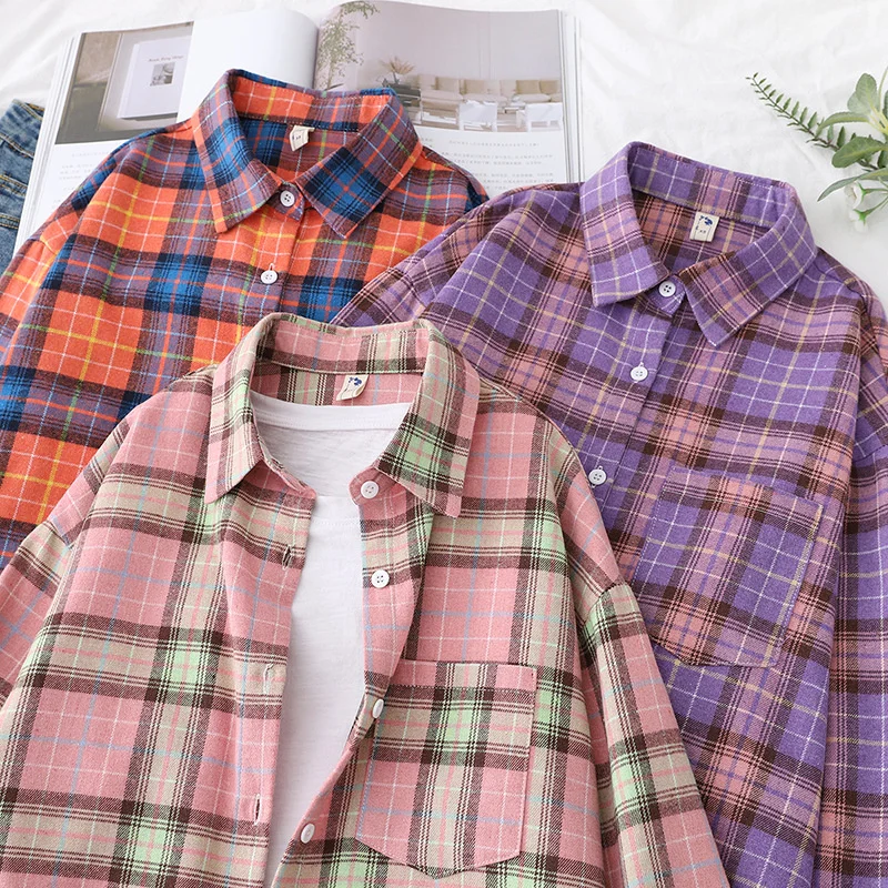 

BABYOUNG Shirts Womens Tops And Blouses Long Sleeve Spring Ladies Casual Plaid Loose Boyfriend Style Shirt Formal Tops