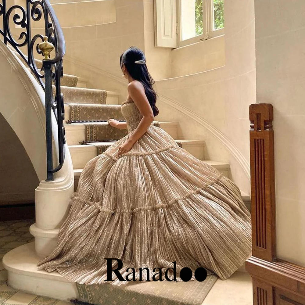 

Ranadoo 2023 Luxurious Evening Gowns For Women Dresses Aline Sparkly Tulle Strapless Pleated LaceUp Robe De Soirée Party