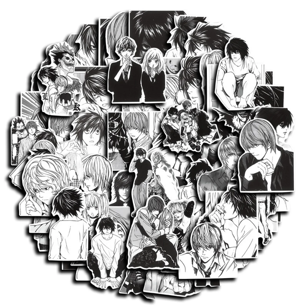 10/30/60pcs Cool Anime Death Note Stickers Black White Manga Sticker Toys Skateboard Notebook Phone Graffiti Decals Decoration