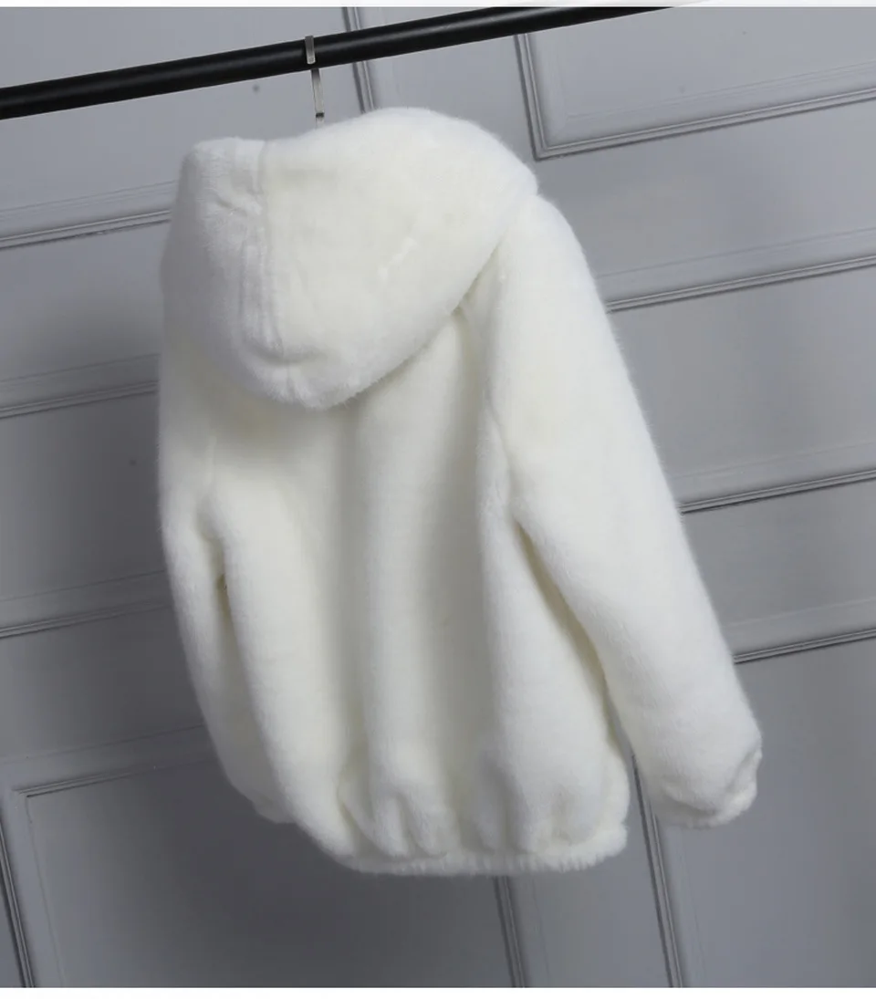 White Solid Color Short Fur Jacket Loose Autumn  Winter Girl Korean Plush Thickened Hooded Women's Faux Mink Short Fur Coat