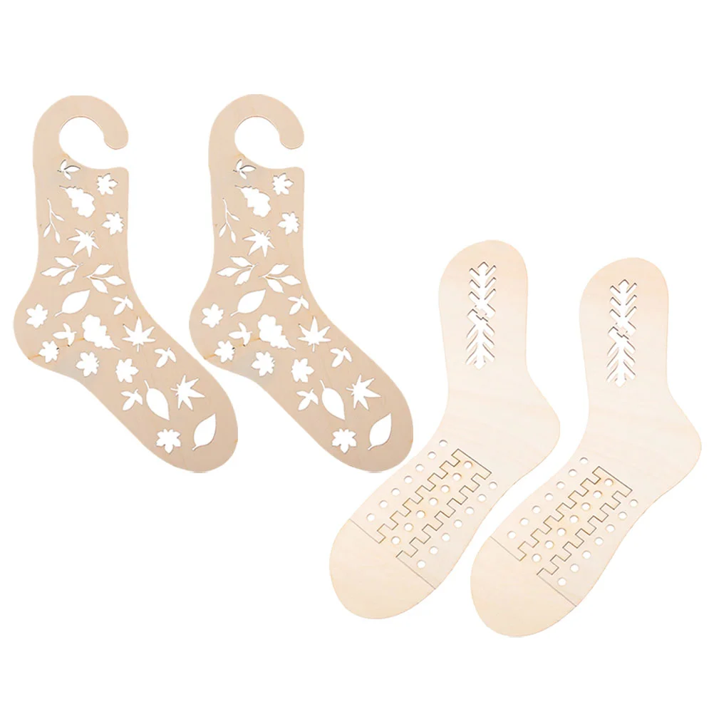 

4 Pcs Sock Knitting Model Tools Wooden Blockers Hand Form Hollow Out Molds Stocking Display Models