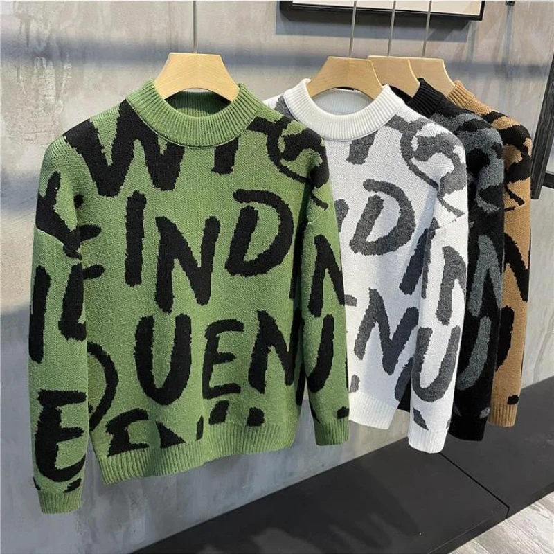 

Новый Жаккардовый трикотажный мужской модный Повседневный Джокер с надписью, осенне-зимний свитер