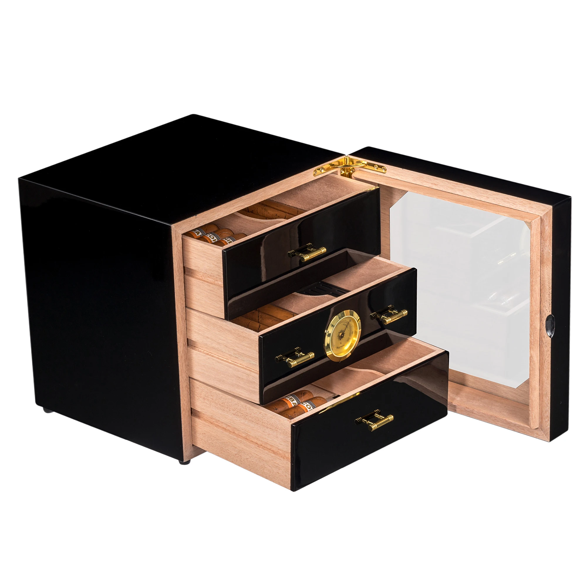 

HIgh Quality Humidor Packaging Gift Box Wood 3 Drawer Cigar Box 120 Cigars With Lock