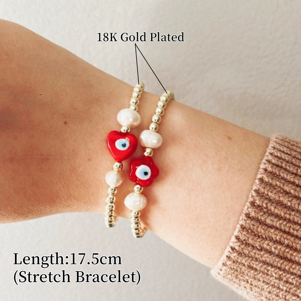 Женский браслет Vlen с красным сердцем и цветком Большой от сглаза натуральным