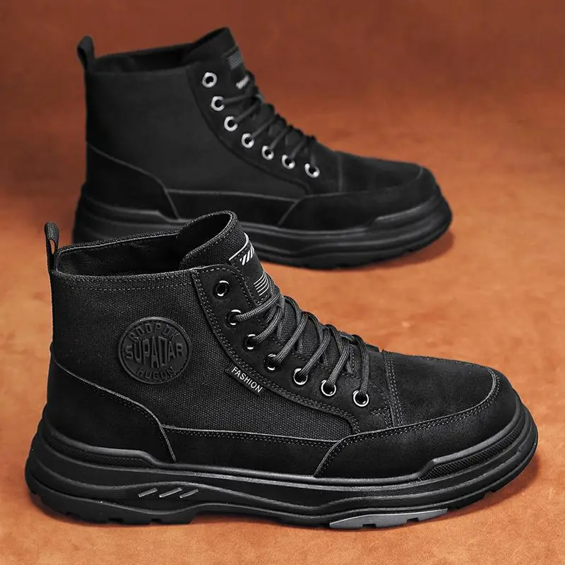 

Men's Autumn British Working Wear Black Motorcycle Boots Men's Spring and Autumn Thick Bottom Wear-Resistant M