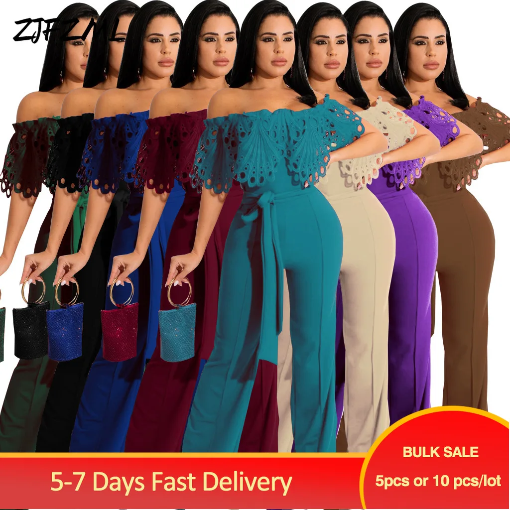 

Bulk Items Wholesale Lots Off Shoulder Rompers Womens Jumpsuit Lacework Hole Backless High Waist Full Length Business Overalls
