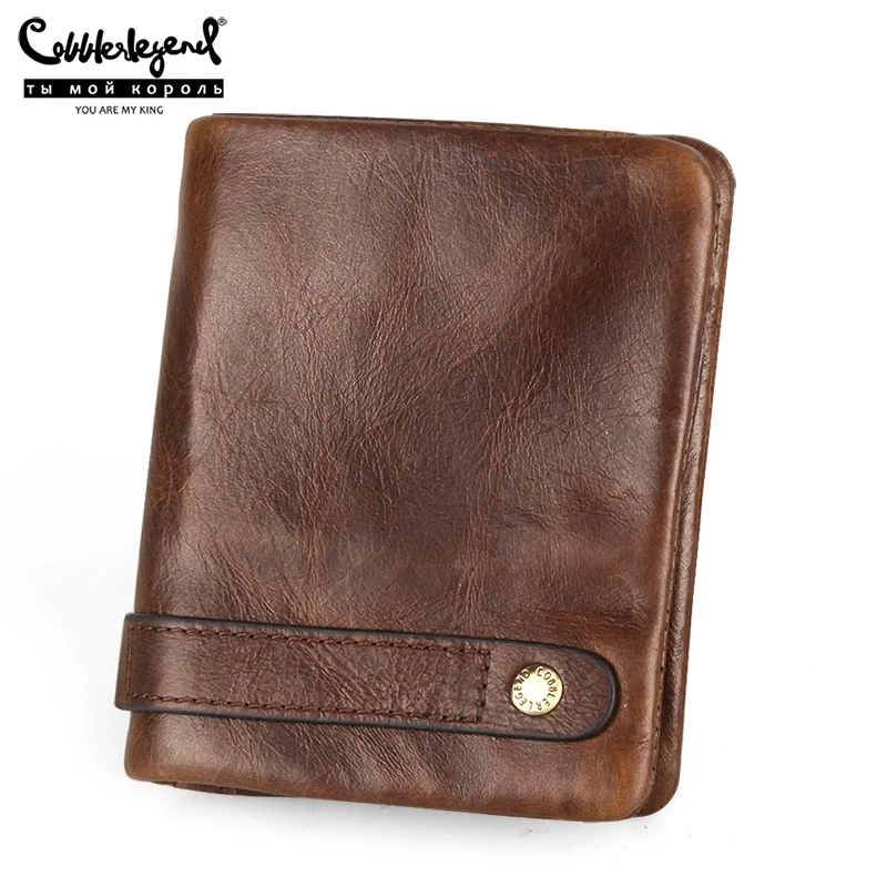 Cowhide Men Short Wallet Brand Purse With Coin Pocket Vintage Casual Genuine Leather Credit Card Holder Zip Money Bag For Male