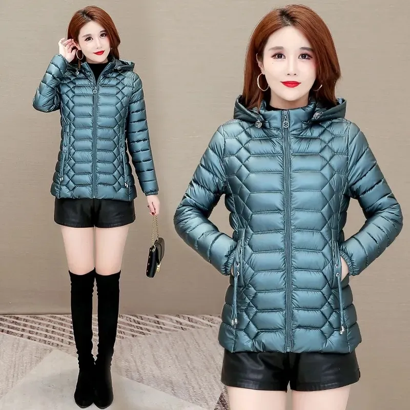 High Quality Shiny Wash-free Down Padded Jacket Women's Parka Slim Short Coats 2022 New Winter Cotton Fashion Outwear Hooded Top