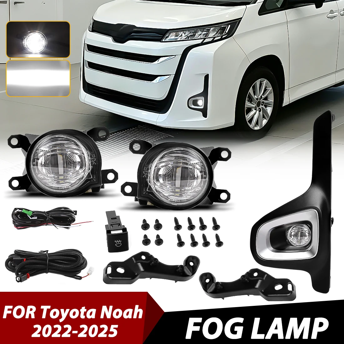 Фото Светодиодные противотуманные фары DLAA для Toyota Noah Hybrid 2022-2025: передние дневные ходовые огни с проводкой №1