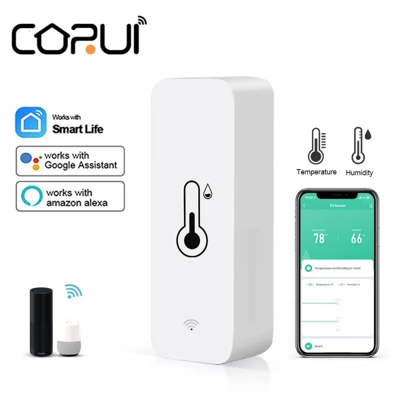 

CORUI Wifi Smart Temperature and Humidity Sensor Smart Life APP Remote Control Hygrometer Work With Alexa Google Home Assistant