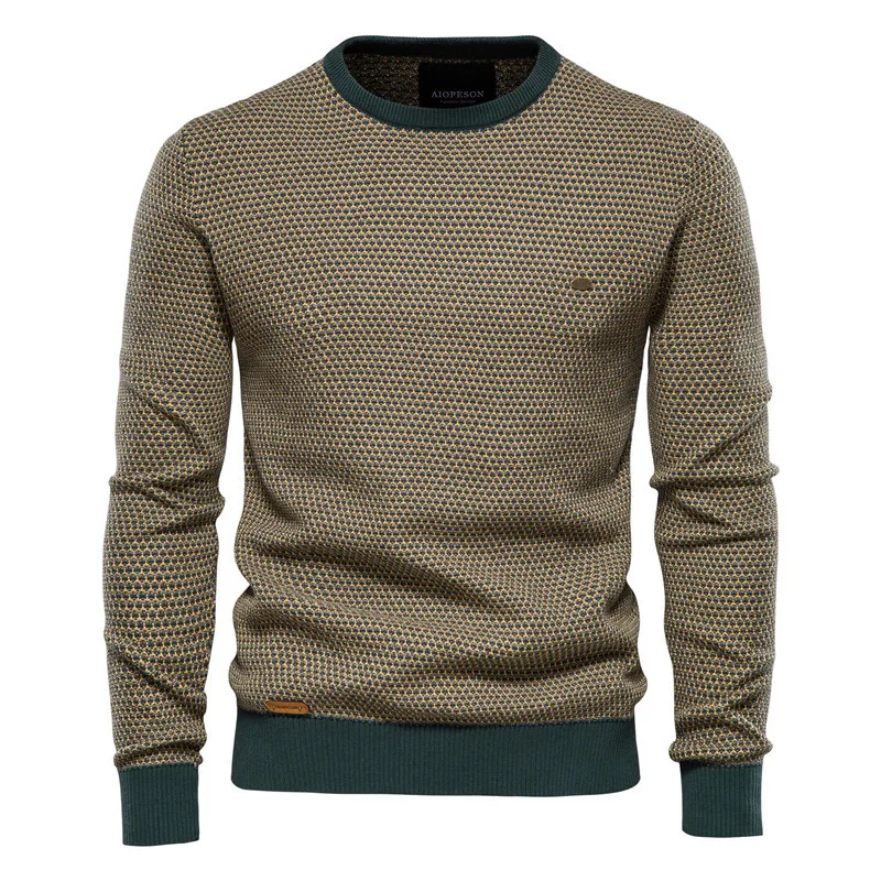 New Autumn Winter Color Matching Pullover Sweaters Men O-neck Solid Color Long Sleeve Warm Slim Men's Sweater Male Clothing