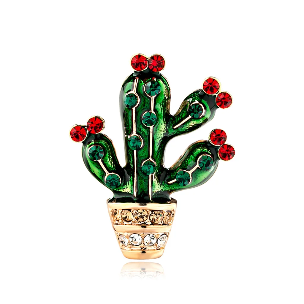 

Trendy Cactus Flower Enamel Pins Brooch For Women And Men Crystal Shirt Lapel Bag Funny Plant Badge Jewelry Gift for Kids