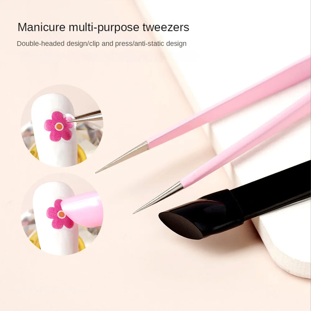 

Nail Double-headed Tweezers with Silicone Pressure Stick Stainless Steel Multi-function Rhinestones Picker Sticker Press Tool