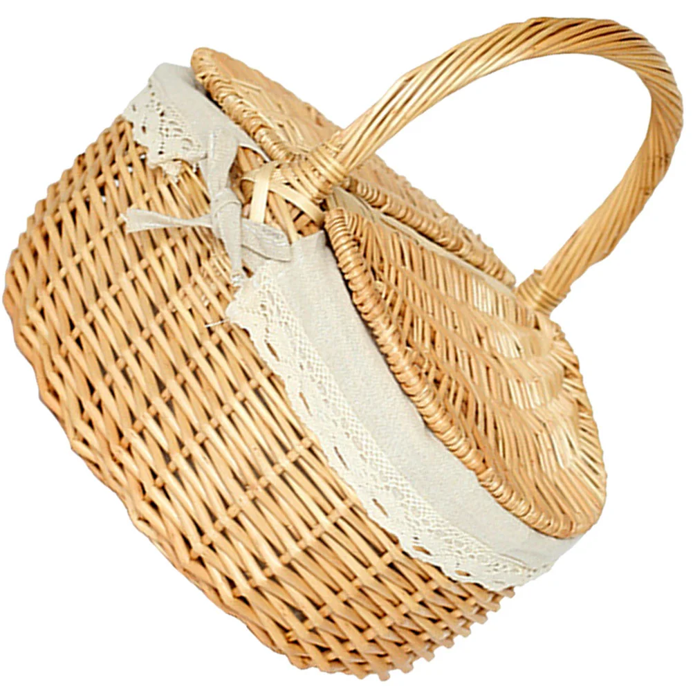 

Decorative Basket Woven Willow Wedding Wicker Picnic Rattan Lid Hamper Vintage Gift Baskets Natural