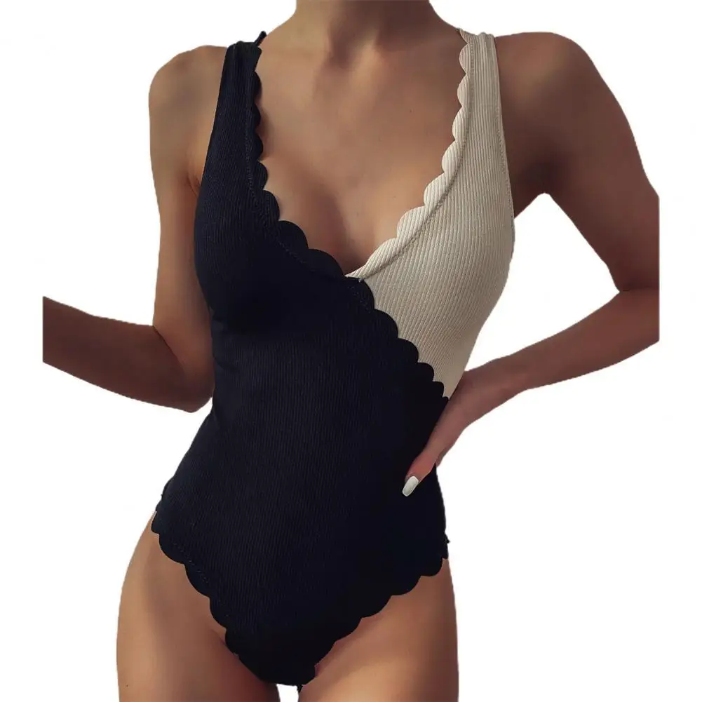 

Sexy One Piece Swimsuit 2022 Women Bikini Petal Edge Patchwork High Waist Skinny Bathing Suit Monokini Swimwear for Beach Wear