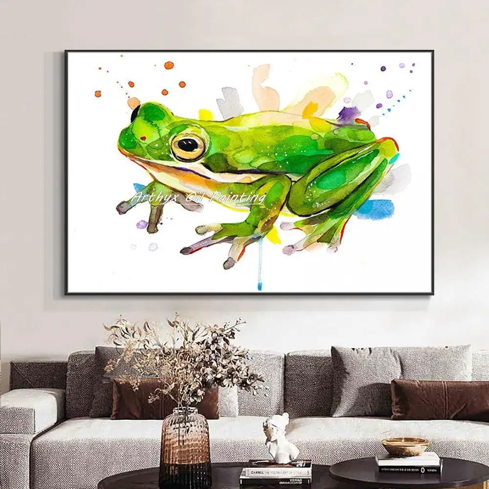 

Arthyx,Handpainted Frog Oil Paintings On Canvas,Modern Abstract Animal Watercolor Painting Wall Art For Living Beroom Home Decor