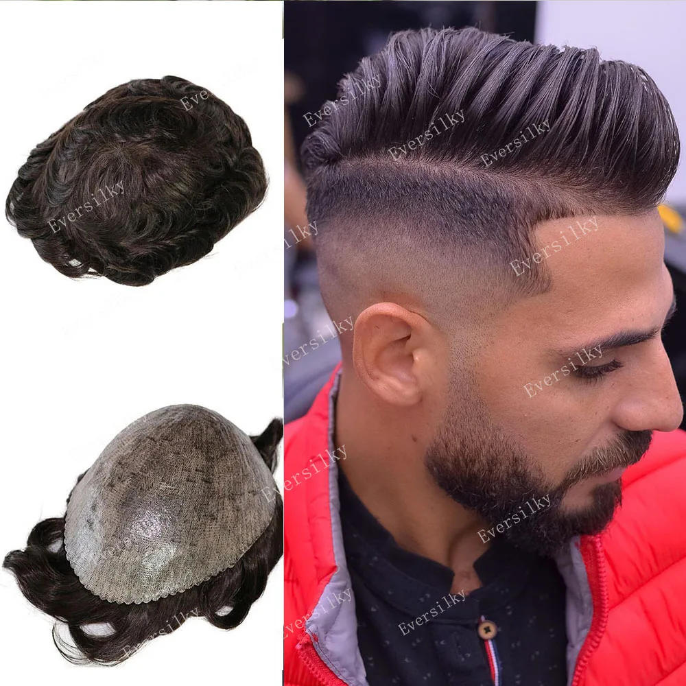 Black or Brown Men's Wigs 100% Human Hair Durable Full Thin Skin PU Toupee Men Capillary Prosthesis Hair Unit Replacement System