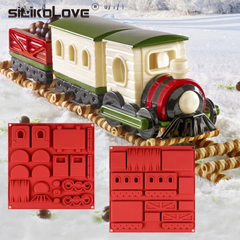 SILIKOLOVE, 3D модные рождественские Имбирные пряники, поезд, форма для торта, силиконовая форма для выпечки, искусственные формы для десертов