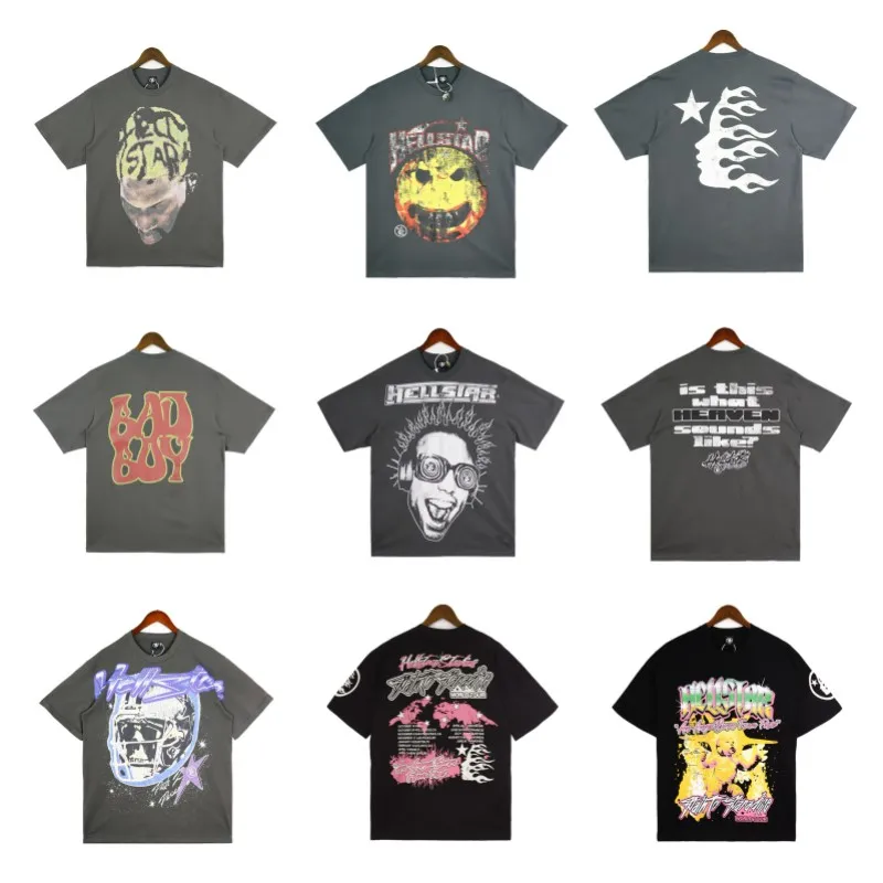 

Streetwear Hellstar Helmet Mens T-shirt Printed Washed Vintage Casual Loose Mens Womens Hellstar Short Sleeve T-shirt Top