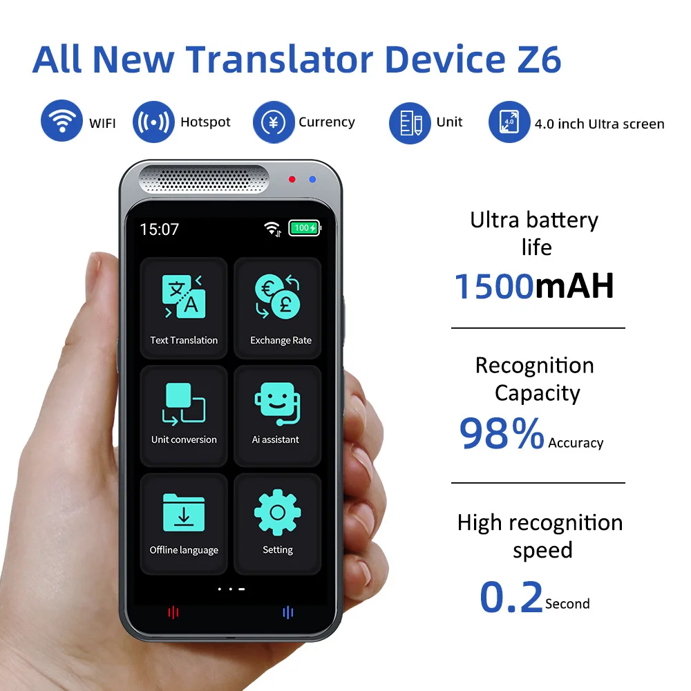 

NewZ6 Voice Translator Device 138 National Languages Real-time Recording Text Translatior Intelligent Translatos Business Travel