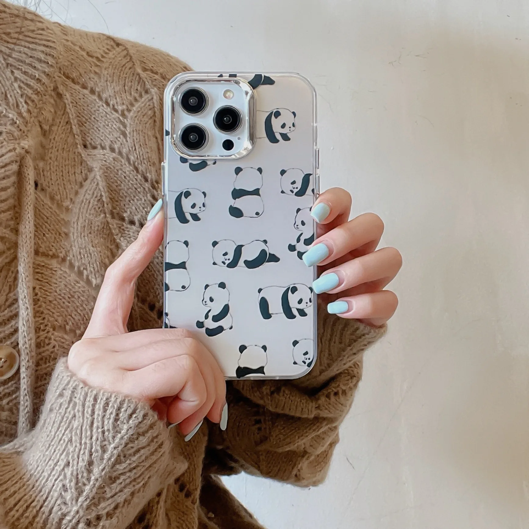 

Cartoon Panda Plating Phone Cover Case for iPhone 15 14 13 12 11 Pro Max