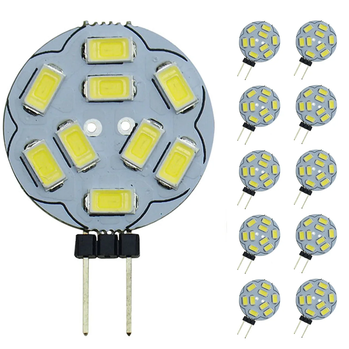 

10pcs / lots G4 LED Light Bulbs 9 SMD 5730 AC/DC 12V G4 Bi-Pin Base LED Light Bulb Replacement Halogen Bulb 20W,Cool White 6000K