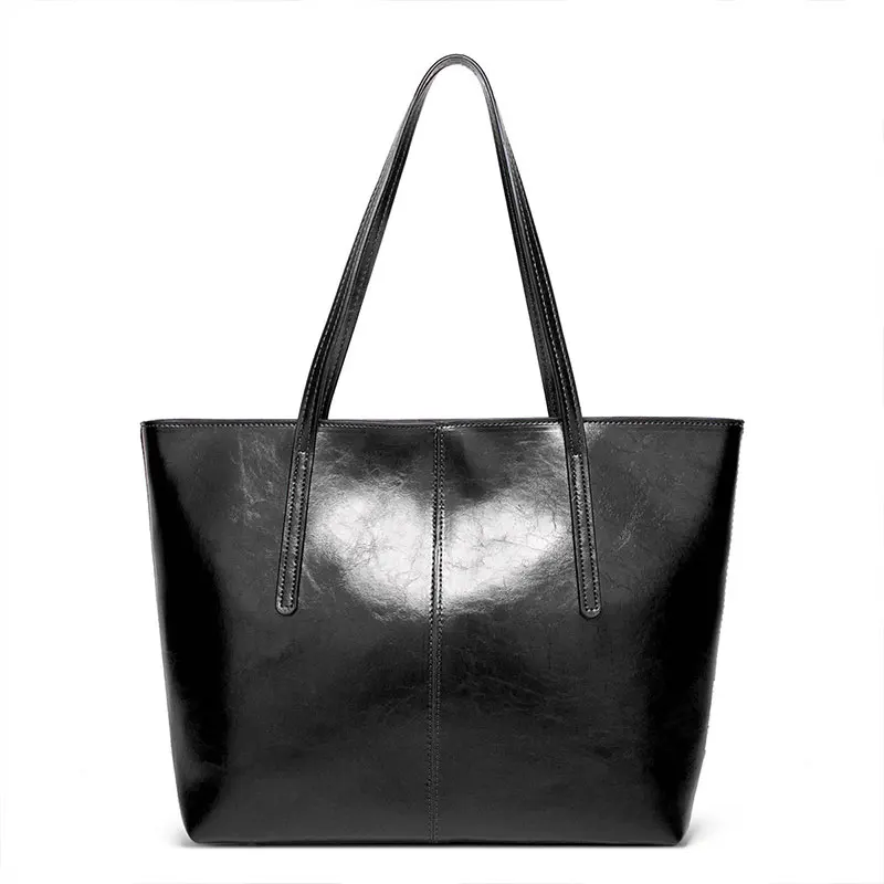 Casual Oil Wax Leather Large Capacity Tote Bags For Women Fashion Solid Color Zipper Female Underarm Shoulder Bag Ladies Handbag
